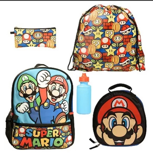 Super Mario Sublimated 16”Backpack 5 Piece Set - Picture 2 of 4